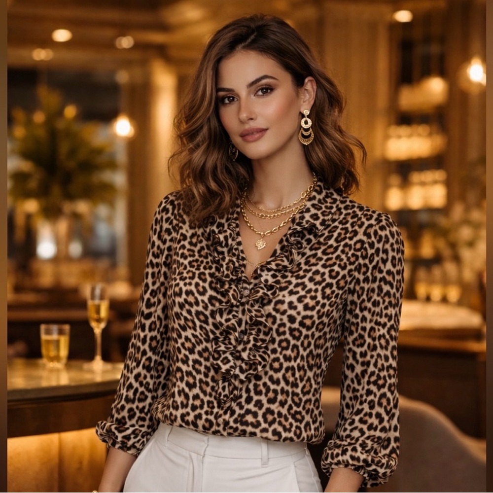 Karl Lagerfeld Leopard Print Blouse | Size M
